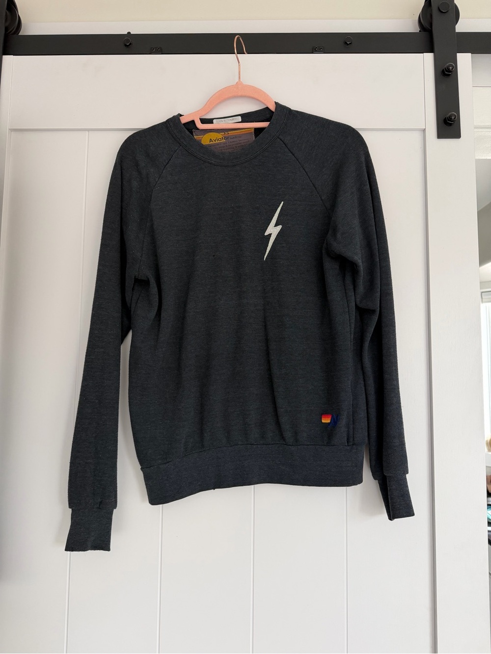 Aviator Nation Charcoal Lightning Bolt Crew Neck Sweatshirt